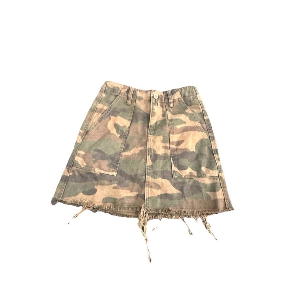 BLANK NYC Camo Denim Mini Skirt Womens Size 24 Raw Hem